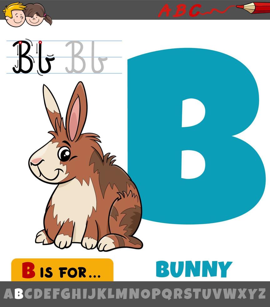 lettre b de l'alphabet avec animal lapin de dessin animé vecteur