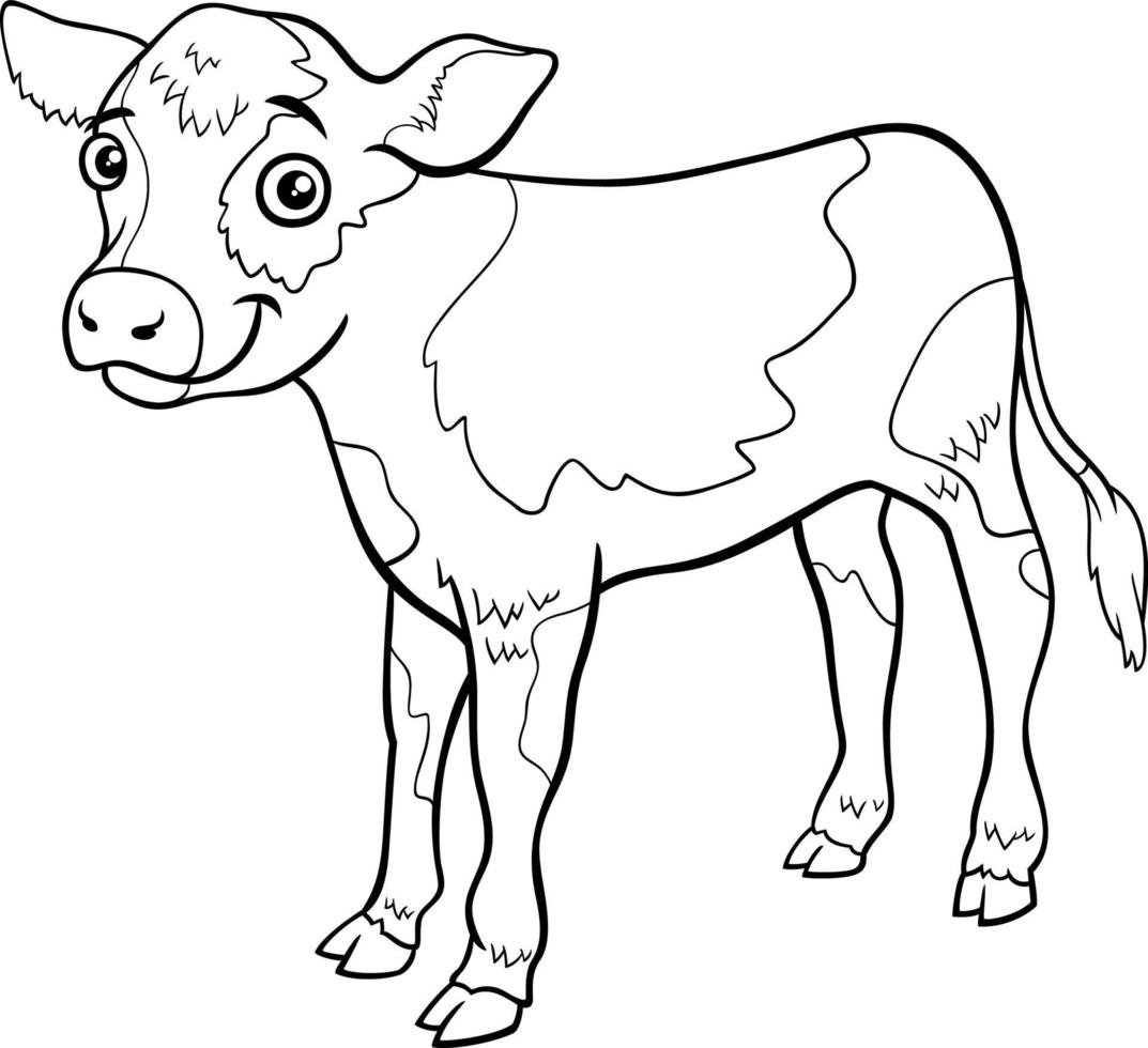 veau ferme animal personnage de bande dessinée livre de coloriage page vecteur