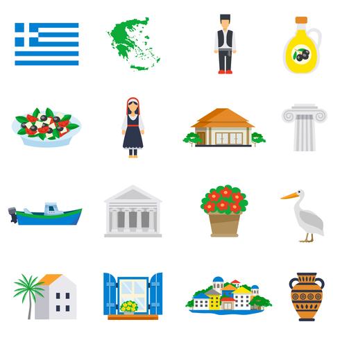 Plat Icon Set Grèce vecteur