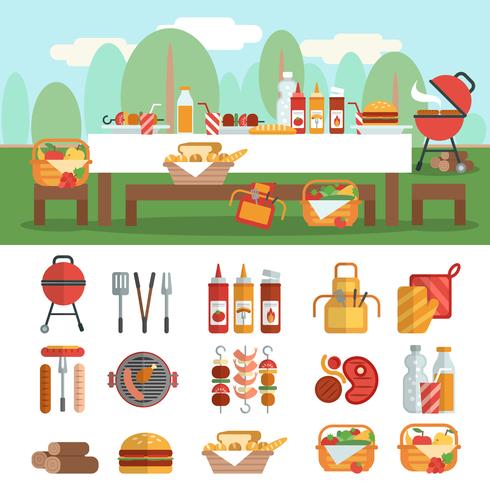 bbq party banner set vecteur