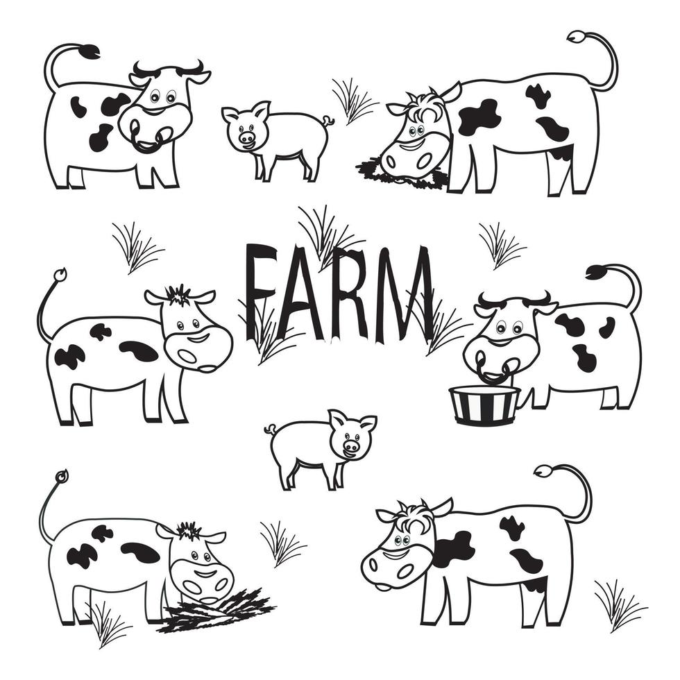 ensemble de vaches de ferme. famille de vaches doodle. vecteur