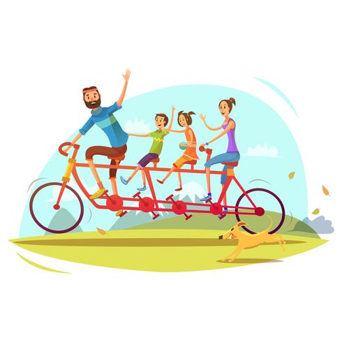 Illustration de dessin animé famille et vélo vecteur
