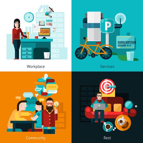 Coworking Concept Icons Set vecteur