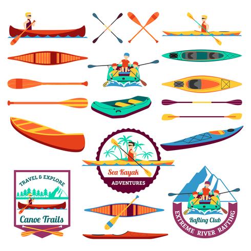 Rafting Canoeing et Kayak Elements Set vecteur