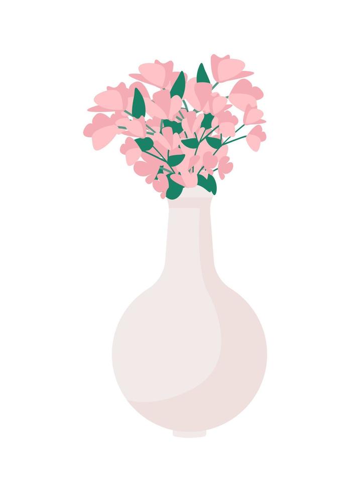 Bouquet rose dans un objet vectoriel de couleur semi-plat vase