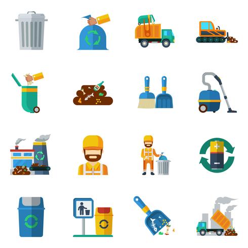 Icônes de couleur pour le recyclage des ordures vecteur