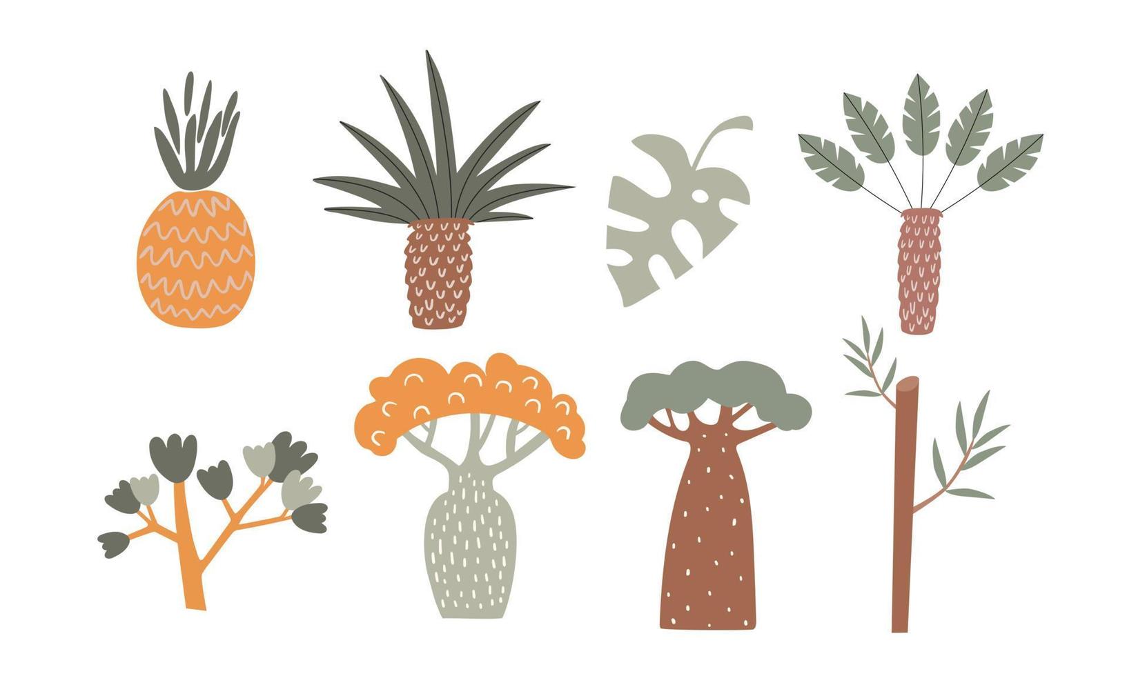 ensemble d'illustrations vectorielles d'arbres et de plantes isolés sur fond blanc vecteur