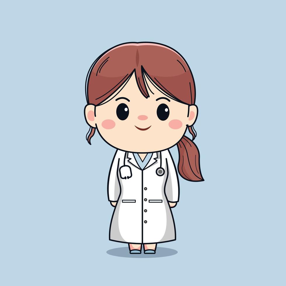 illustration de la belle femme médecin avec stéthoscope. conception de personnage kawaii mignon. vecteur