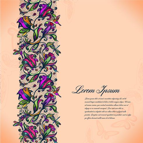 Motif de dentelle de couleur abstraite des éléments de fleurs et de papillons. vecteur
