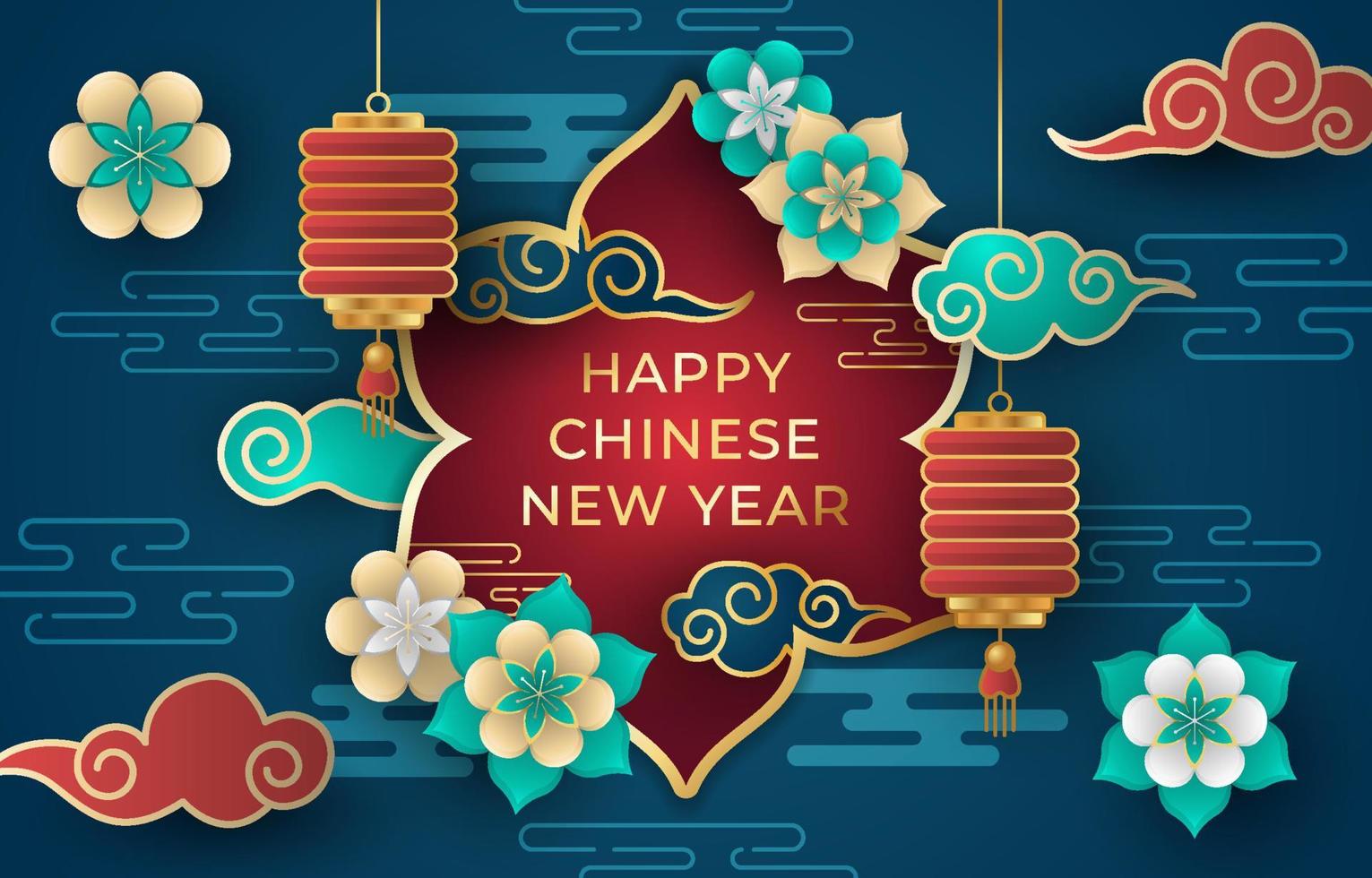 nouvel an chinois avec fond d'éléments décoratifs vecteur