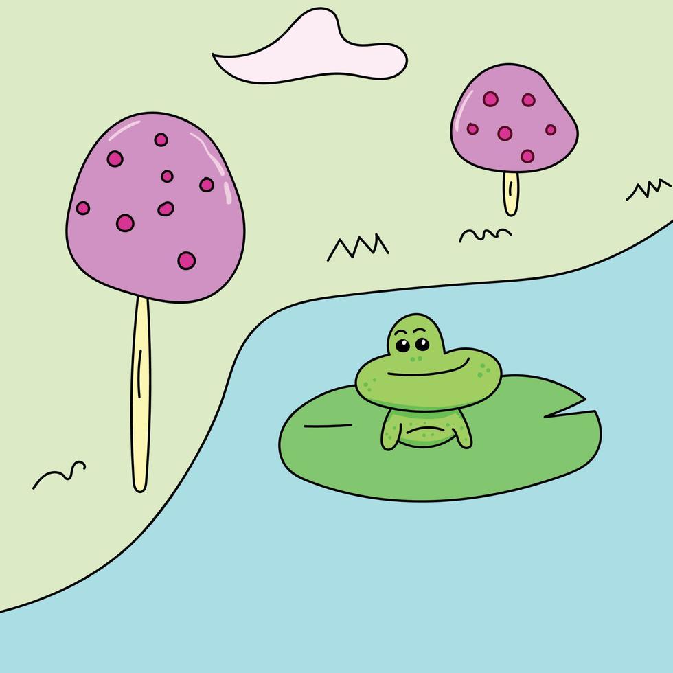 illustration de la nature de la forêt et de la grenouille se détendre sur la rivière vecteur