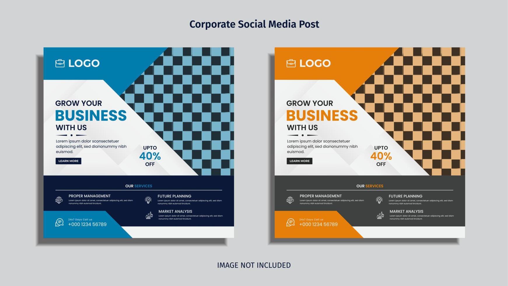 conception de publication de médias sociaux d'entreprise avec deux formes de couleur vecteur