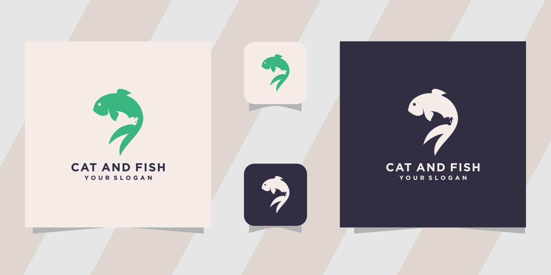 poisson avec modèle de logo de chat vecteur