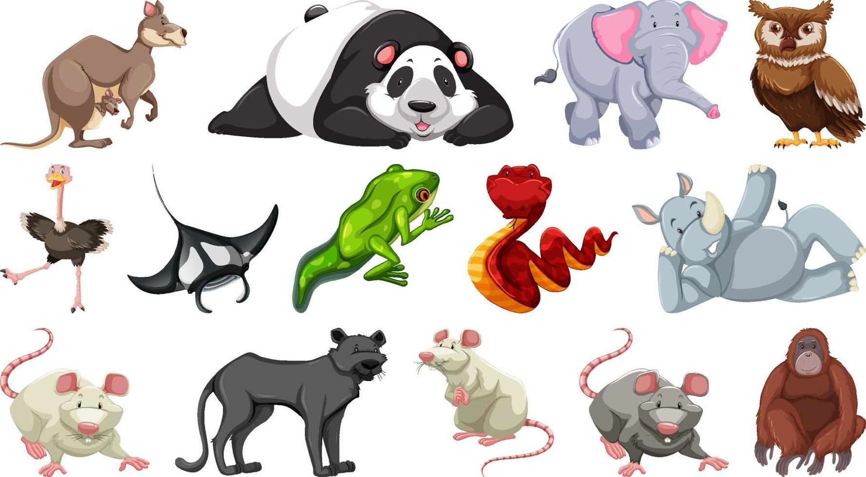 ensemble de différents personnages de dessins animés d'animaux sauvages vecteur