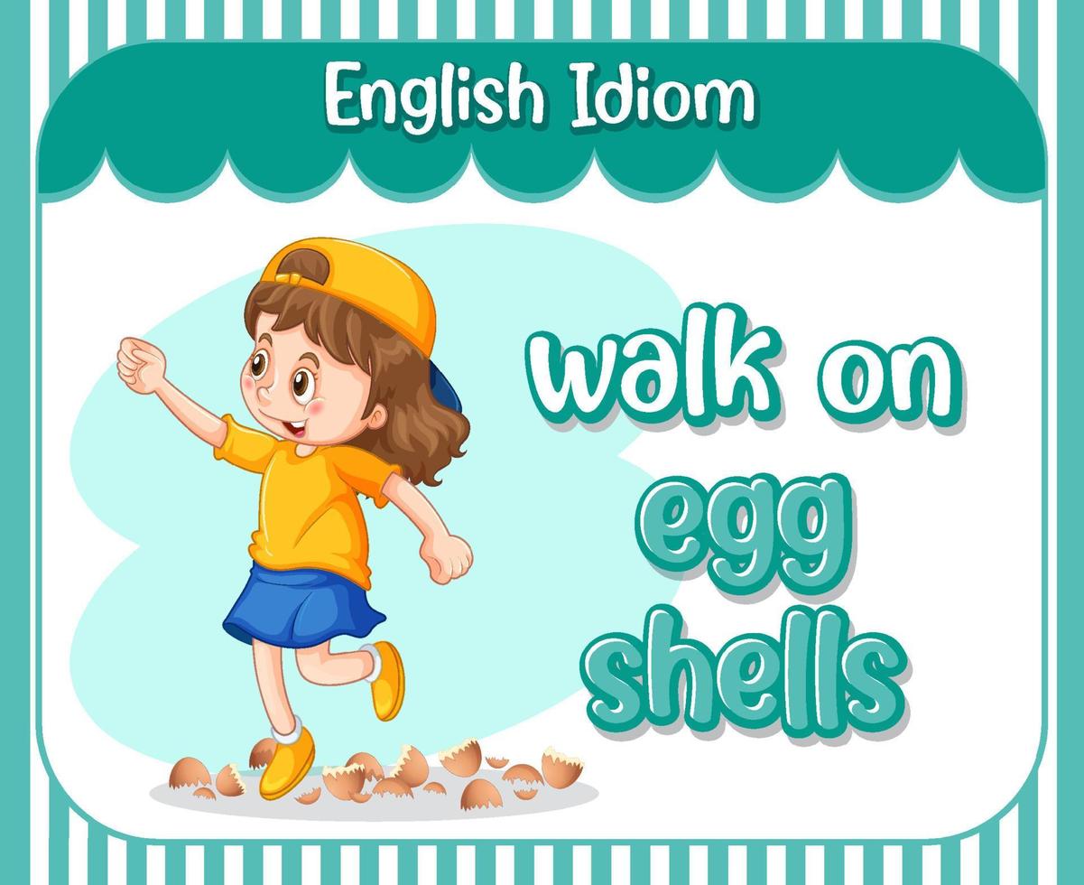 idiome anglais avec description de l'image pour marcher sur des coquilles d'œufs vecteur