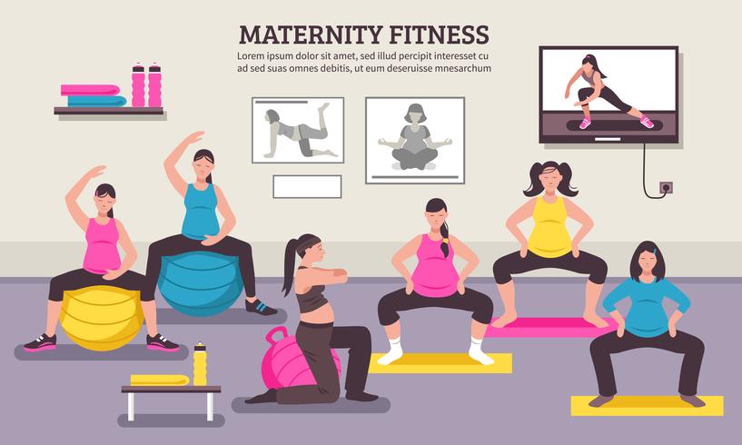 Affiche plate de cours de fitness pour maternité vecteur
