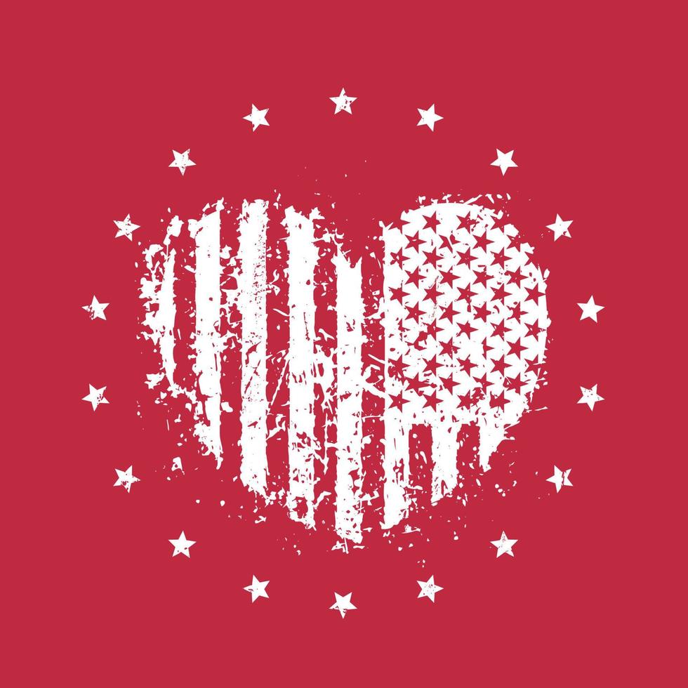 coeur abstrait avec drapeau usa, signe patriotique, impression de t-shirt, illustration vectorielle vecteur
