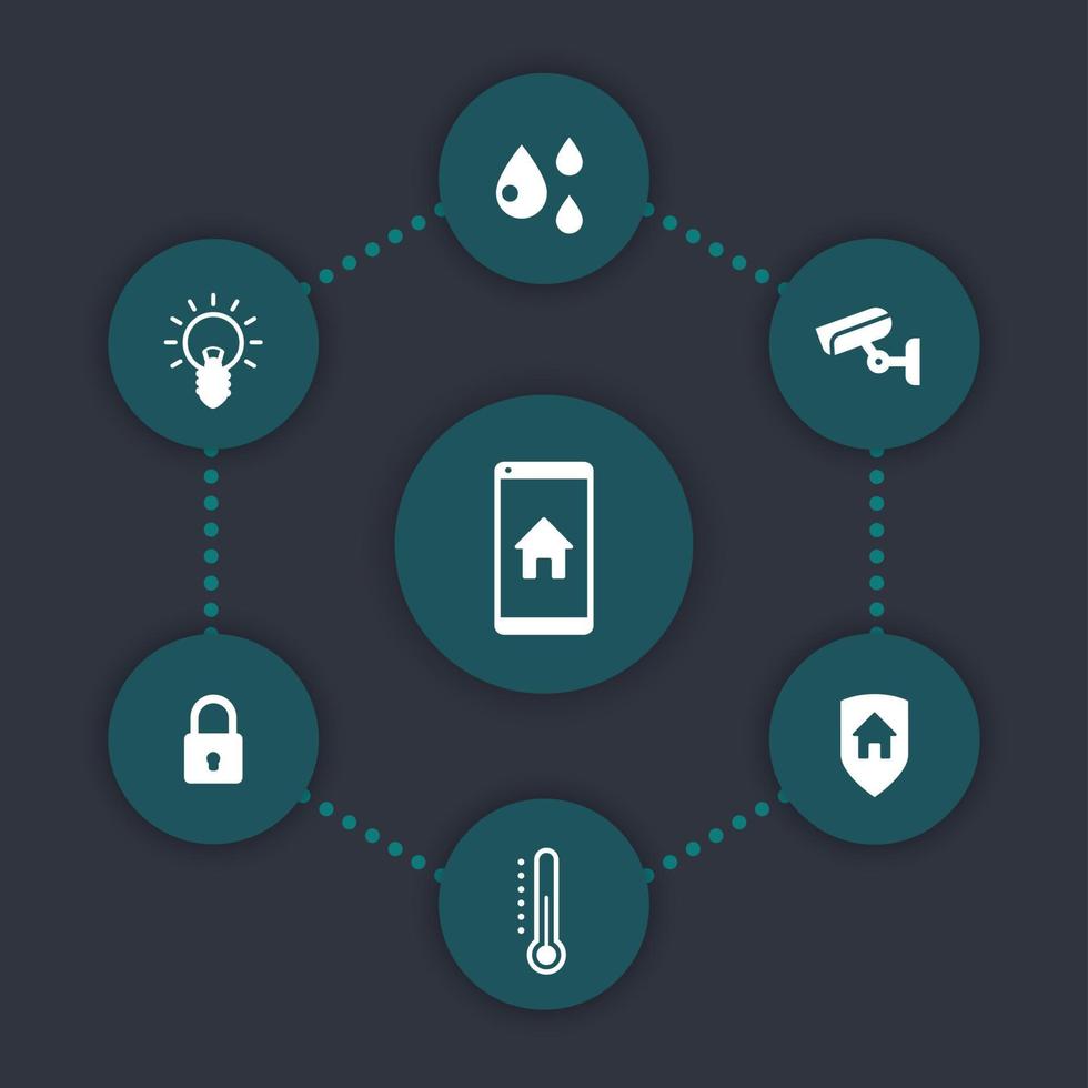 icônes de maison intelligente, pictogrammes de maison intelligente, icônes rondes, illustration vectorielle vecteur