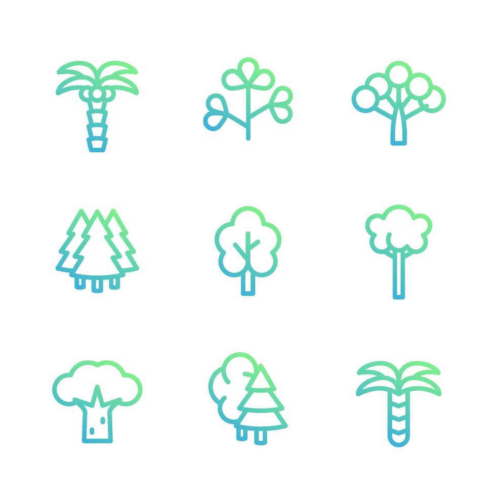 icônes linéaires d'arbres vecteur