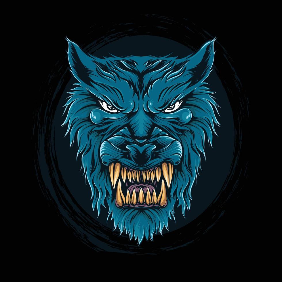 illustration de tête de loup bleu cool pour la conception et l'impression de t-shirts vecteur
