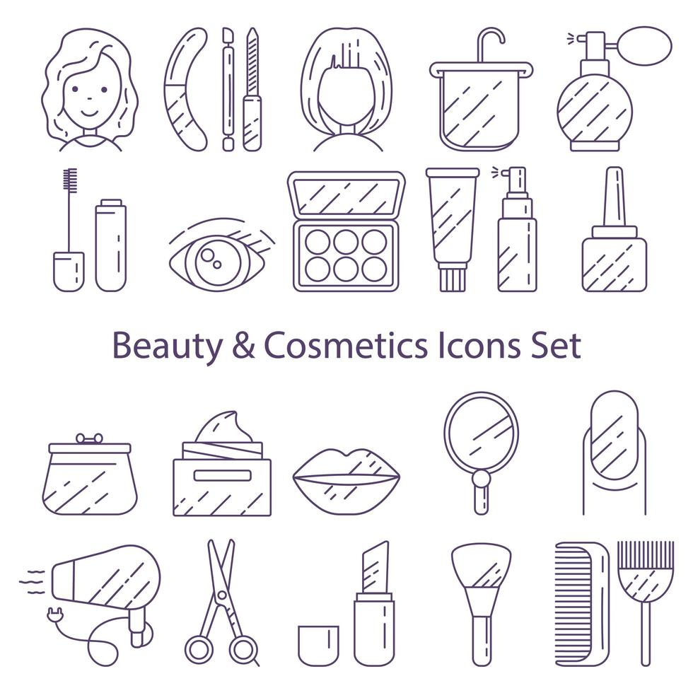 ensemble d'icônes pour la beauté et les cosmétiques créés sous l'influence d'un salon de beauté, de maquillage et de cosmétiques. adapté à l'impression, au Web, aux symboles, aux applications, à l'infographie. vecteur