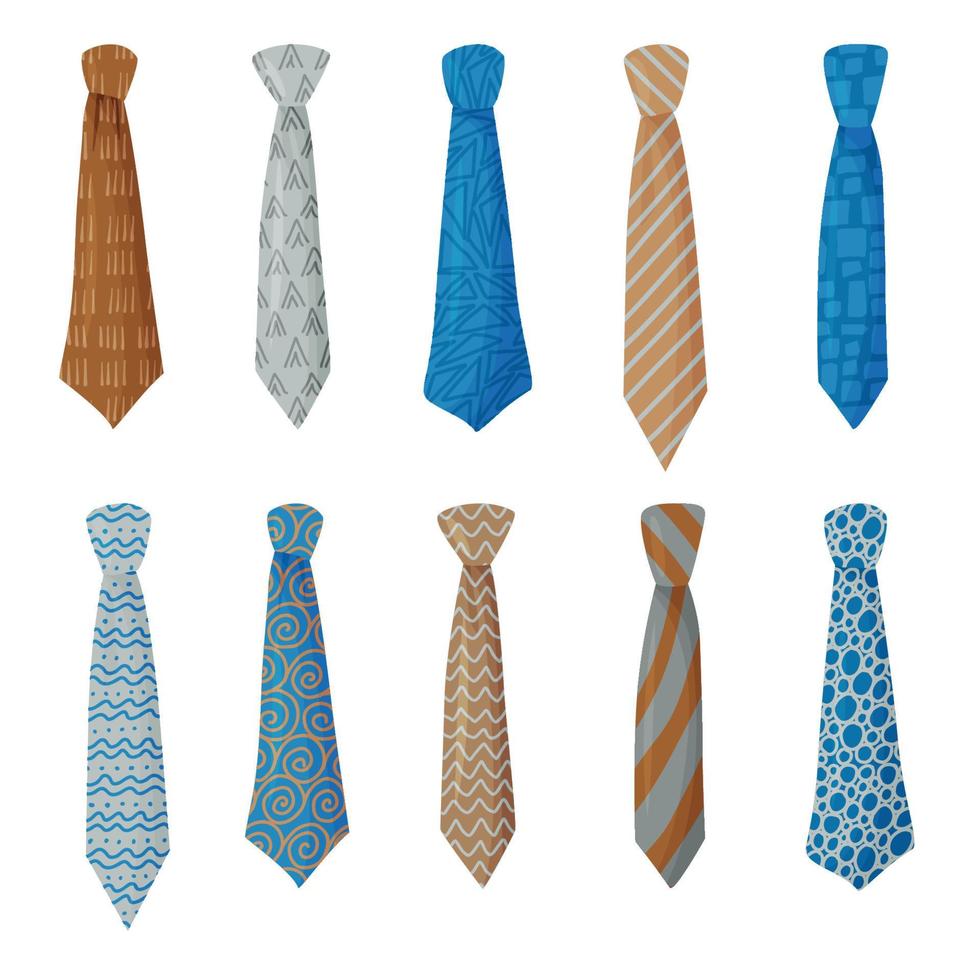 ensemble de vecteurs de cravates pour hommes. textiles élégants avec une variété de textures. accessoires pour hommes en style cartoon. vecteur