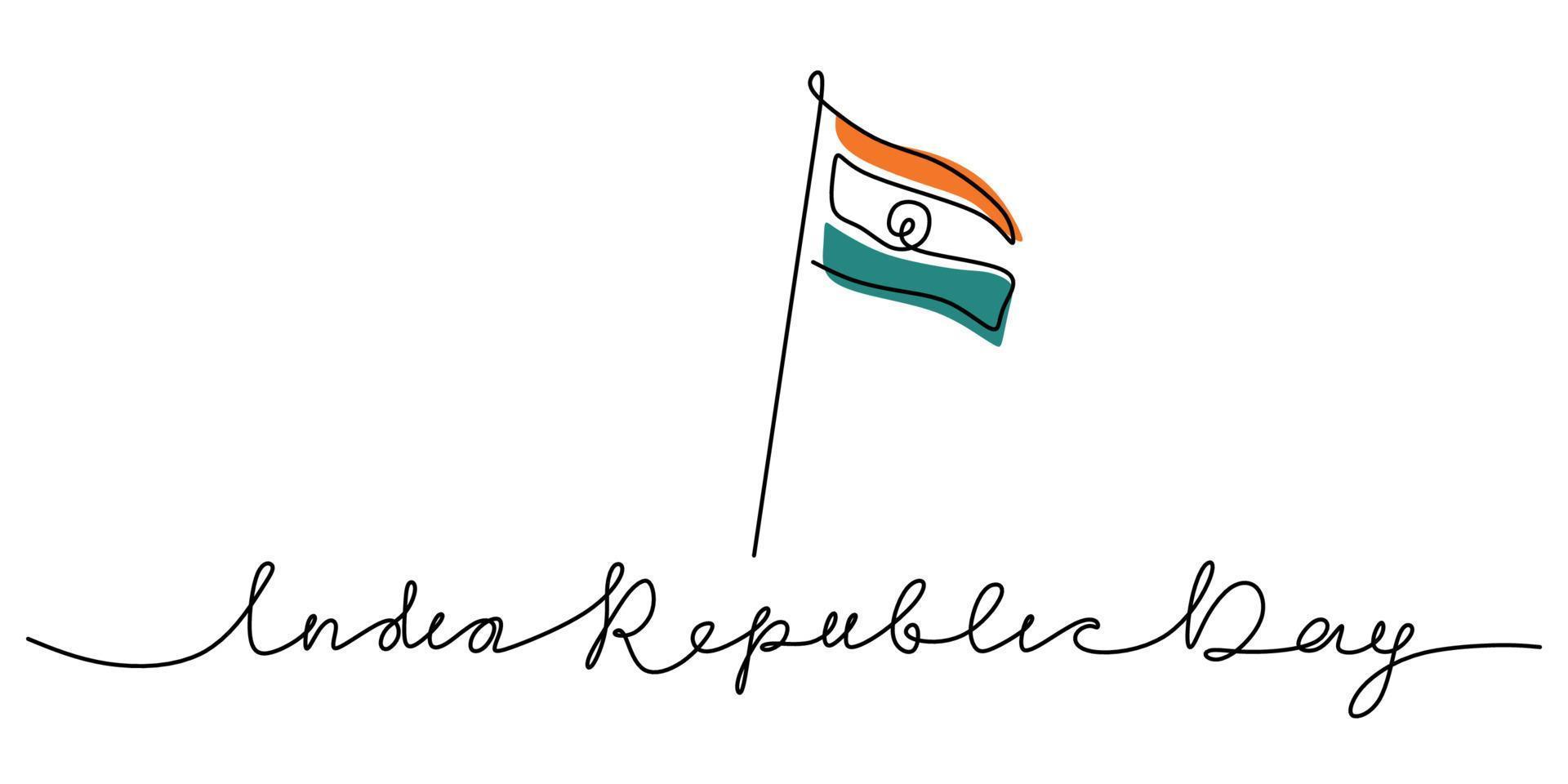 une seule ligne continue de drapeau indien pour la fête de la république indienne vecteur