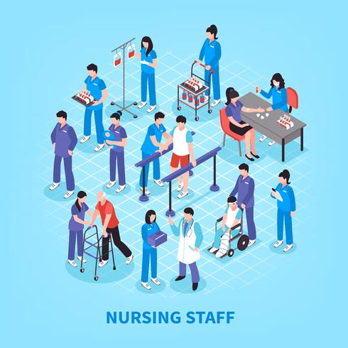 Affiche isométrique d&#39;organigramme des infirmières hospitalières vecteur