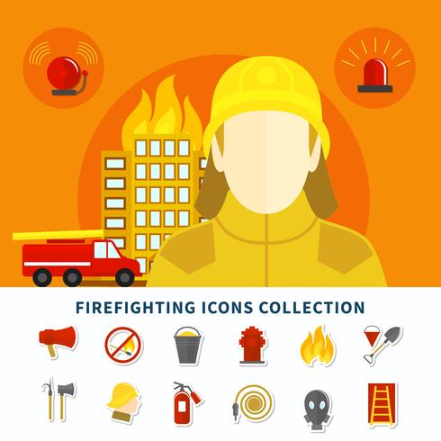 Collection d&#39;icônes de lutte contre l&#39;incendie vecteur