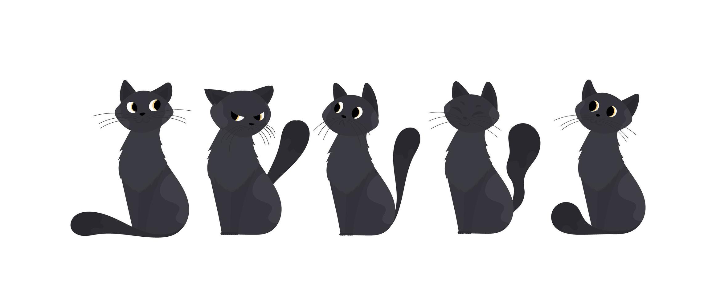 un ensemble de chat noir mignon. convient pour les autocollants et les cartes postales. isolé. vecteur. vecteur