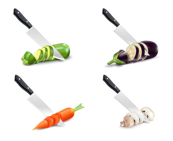 Couteau De Cuisine Et Légumes 3D Set vecteur