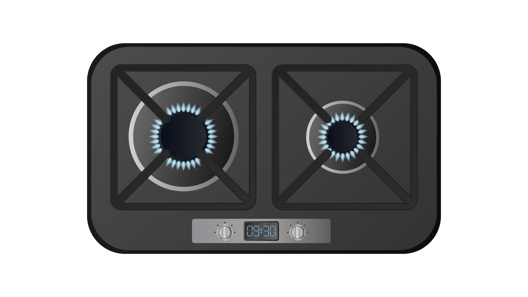 cuisinière noire avec vue de dessus. cuisinière à gaz incluse. four moderne pour la cuisine dans un style réaliste. isolé. vecteur. vecteur