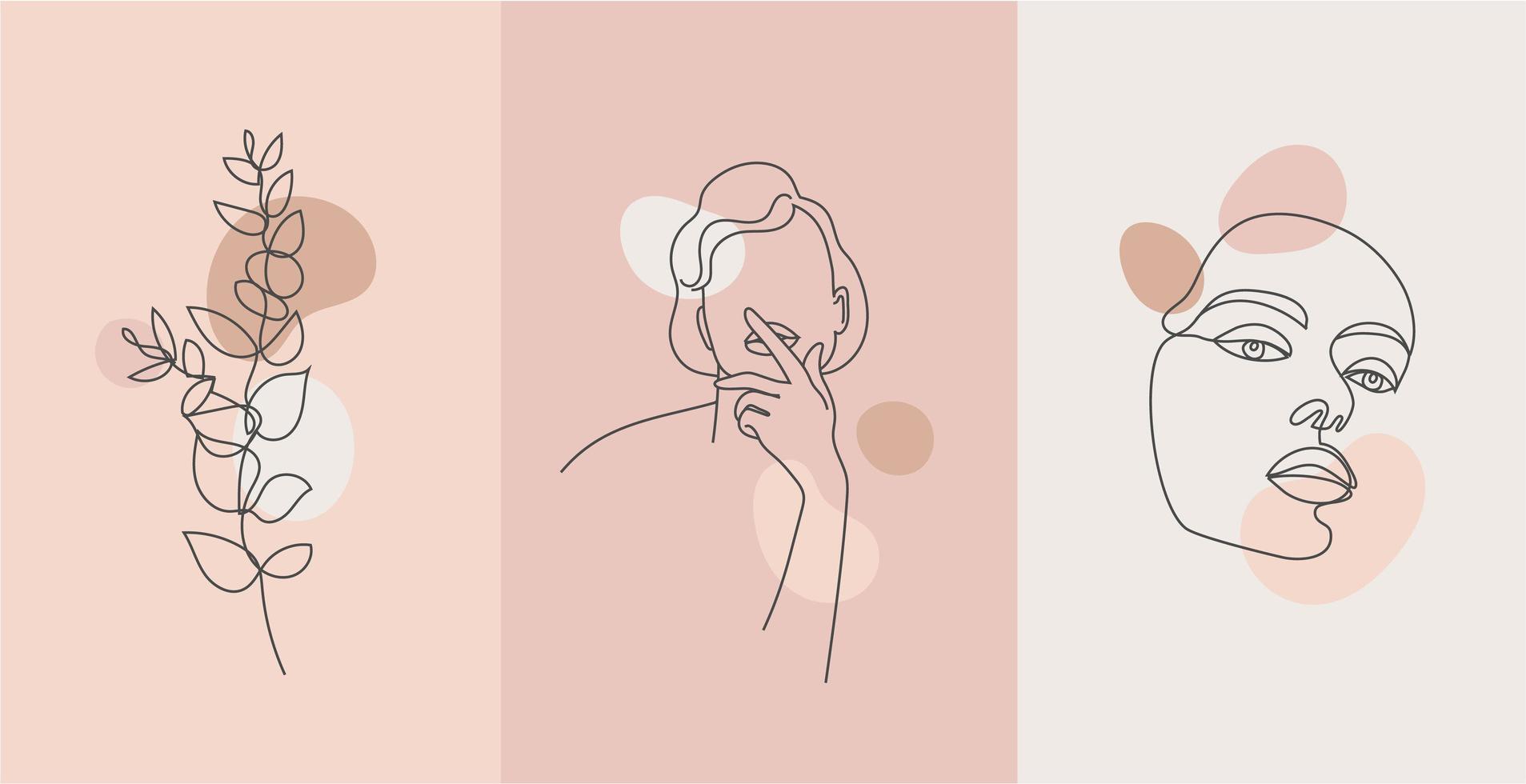 portrait de style minimaliste de vecteur. fleur en ligne continue, portrait de femme végétale. imprimé féminin abstrait dessiné à la main. utiliser pour des histoires sur les réseaux sociaux, des logos de beauté, des illustrations d'affiches, des cartes vecteur