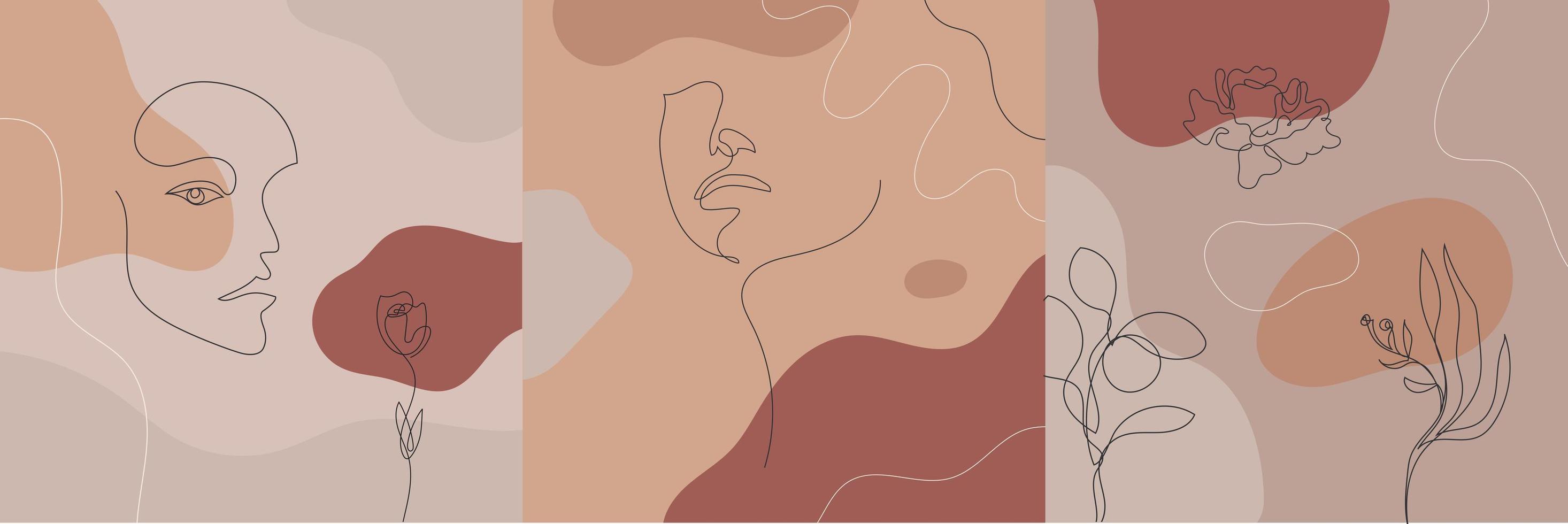 portrait de style minimaliste de vecteur. fleur de ligne, portrait de femme. imprimé féminin abstrait dessiné à la main. utiliser pour les histoires de réseaux sociaux, les logos de beauté, l'illustration d'affiche, la carte, le t-shirt vecteur