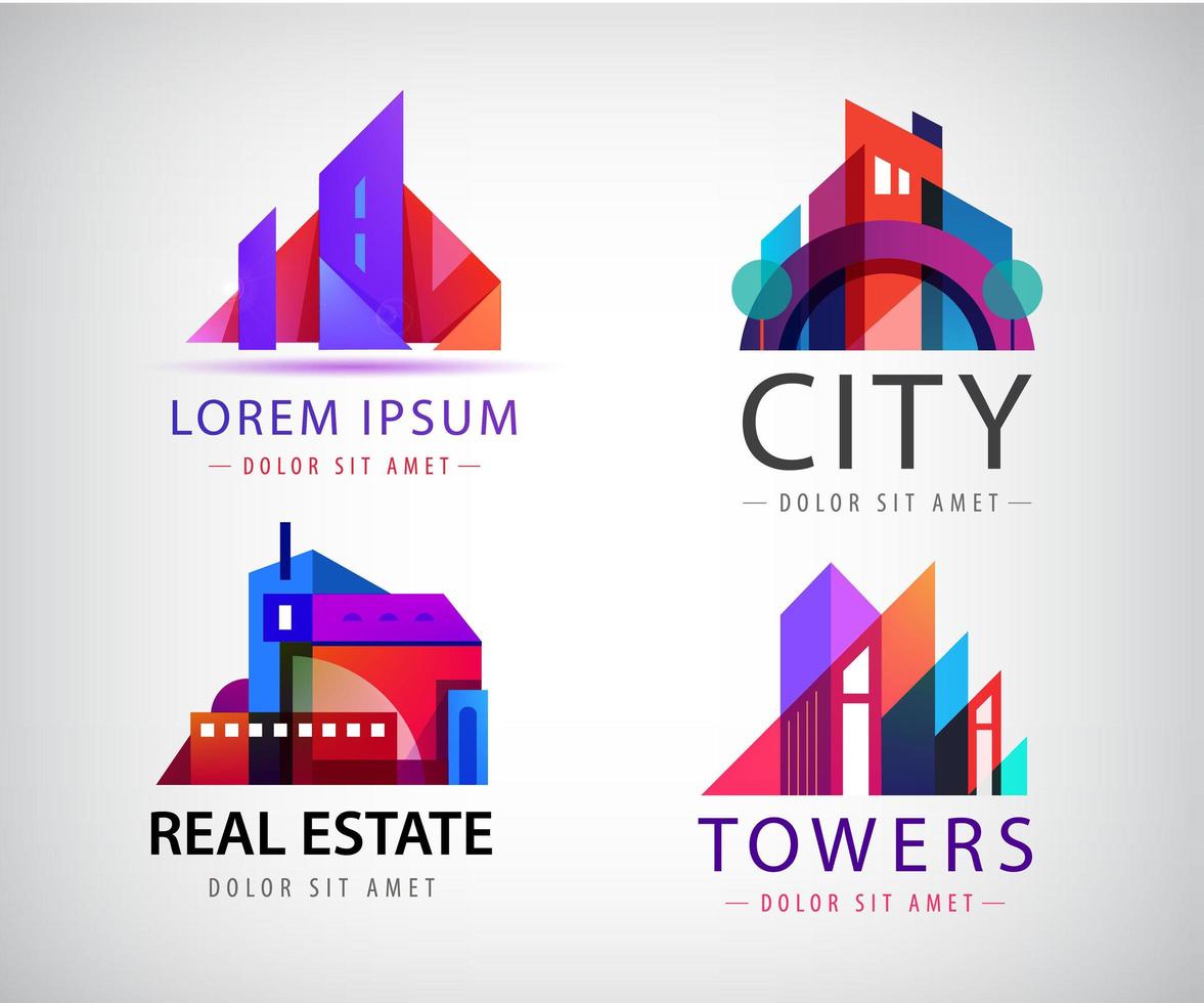ensemble de vecteurs de ville colorée abstraite, signe de composition de bâtiment, icône, logo isolé. s vecteur