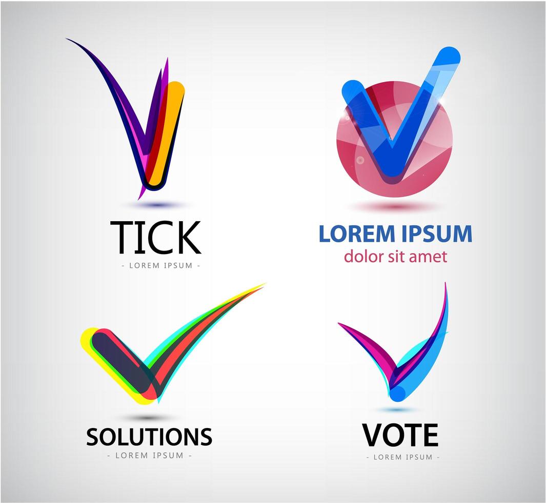 ensemble de vecteurs de logos de tique, solutions de logo de vote, icône colorée abstraite vecteur