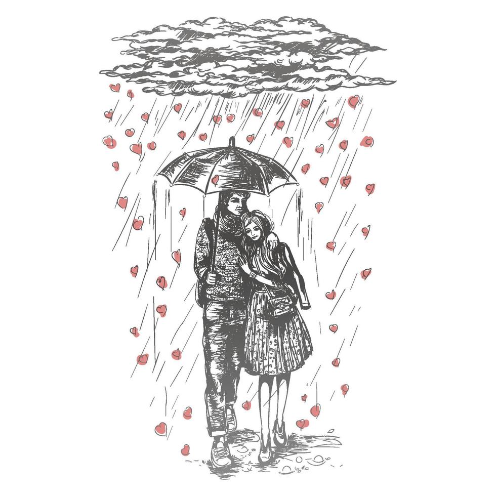 Illustration graphique vectorielle de jeune couple sous égide sous la pluie vecteur