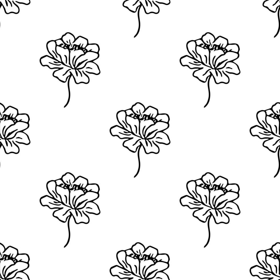 motif floral sans couture. fond noir et blanc avec des fleurs vecteur