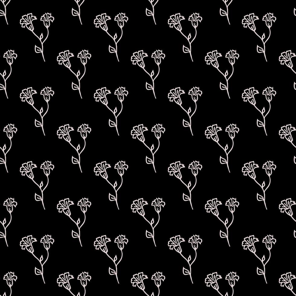 motif noir transparent avec des fleurs blanches. fond floral. fleurs blanches isolées sur fond noir vecteur