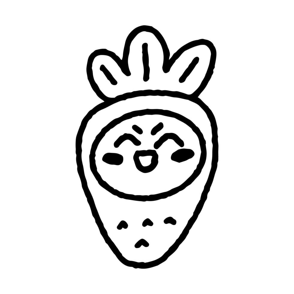 mignon émoticône fraise doodle heureux 3 vecteur