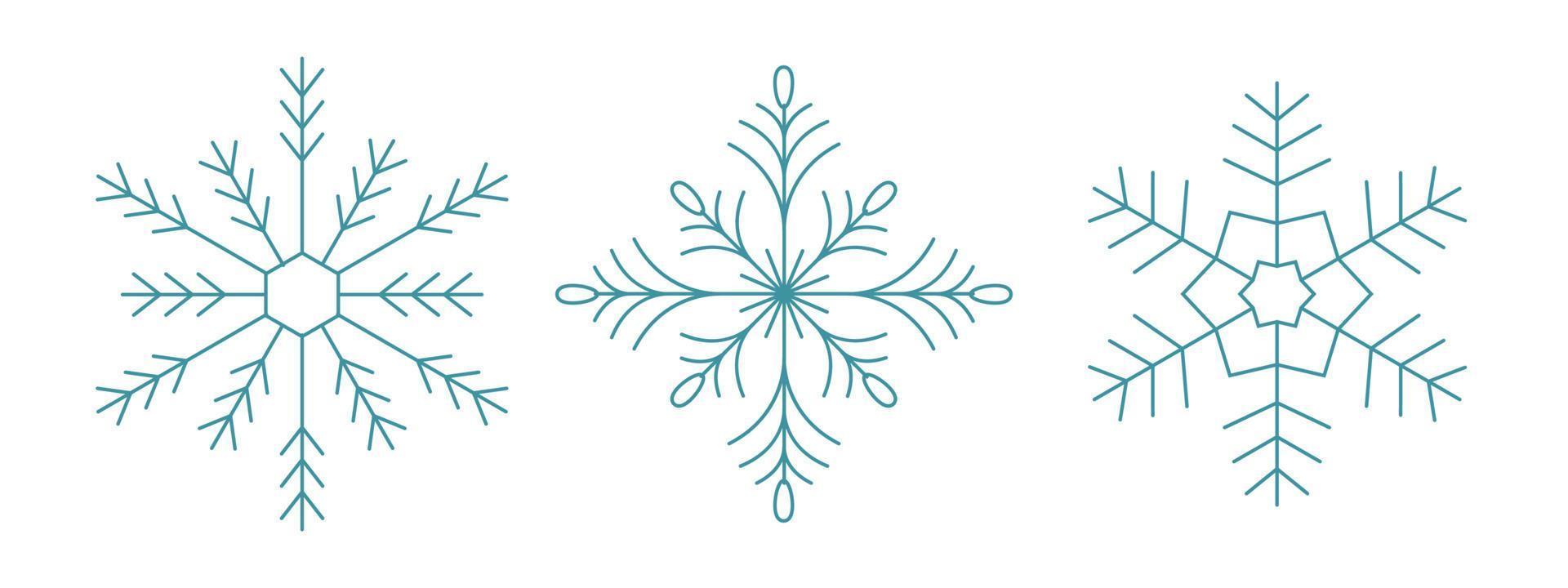 ensemble de flocons de neige bleus. création de logo d'icône. symbole d'hiver en cristal de glace. modèle pour la conception d'hiver. vecteur