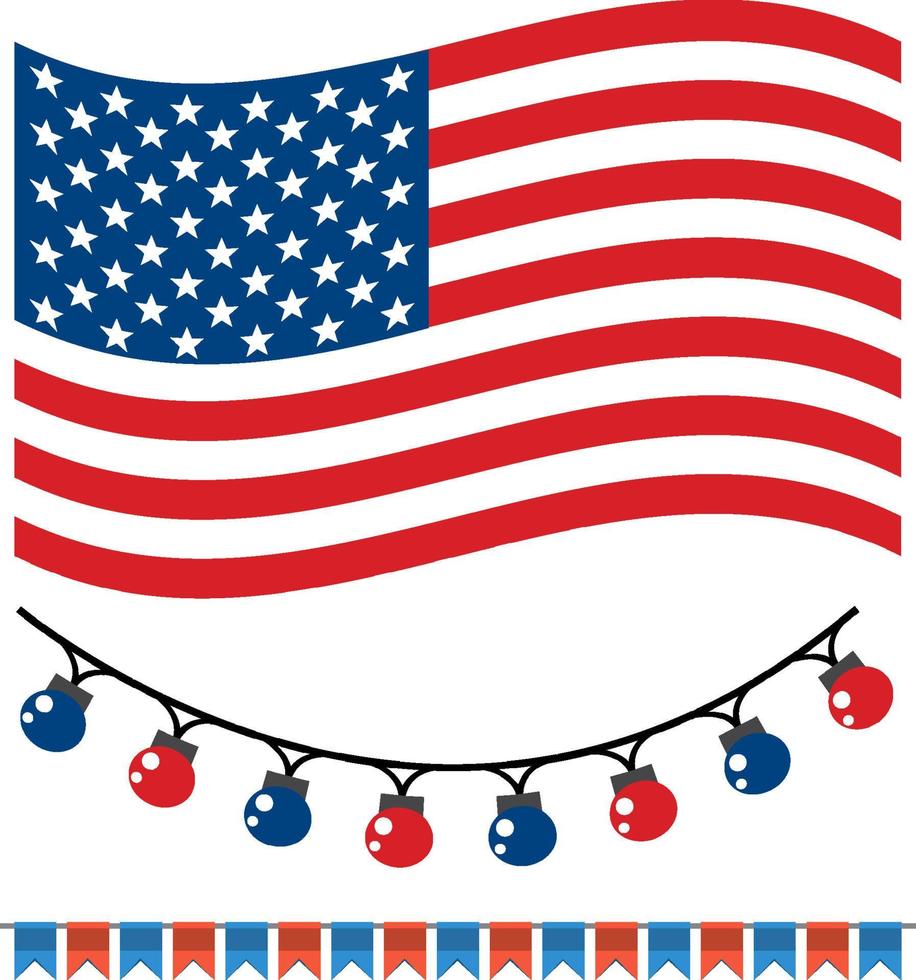 drapeau des états-unis avec des lumières décoratives vecteur