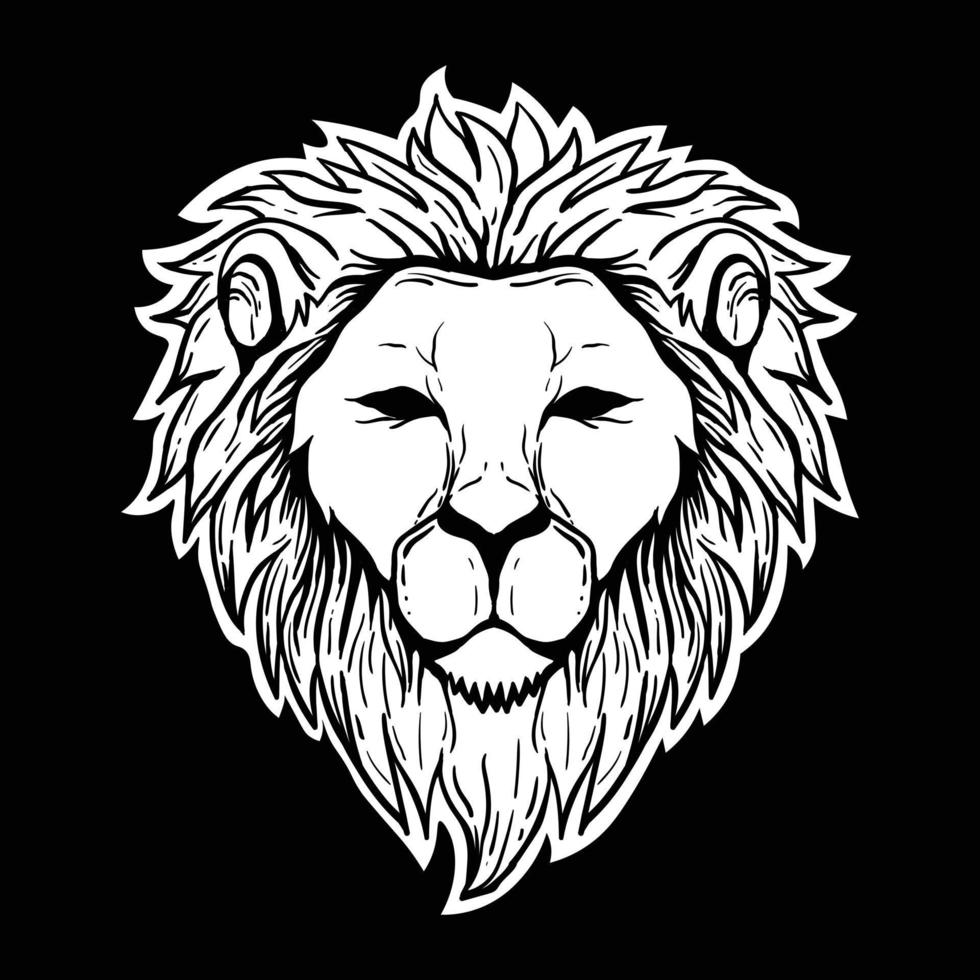 illustration de lion noir et blanc imprimée sur des t-shirts, une veste, des souvenirs ou un vecteur gratuit de tatouage