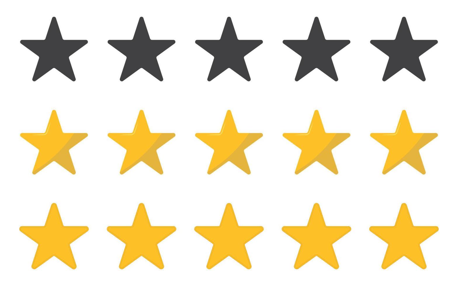 jeu d'icônes de notation d'étoiles noires et jaunes. cinq étoiles de l'évaluation du produit par le client. icône de commentaires pour l'application et le site Web. vecteur