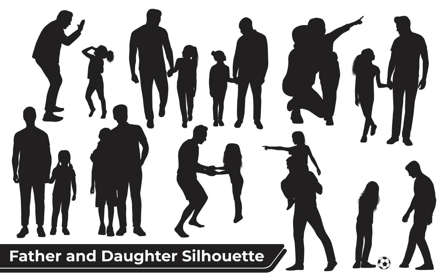 collection de silhouettes de père et fille dans différentes poses vecteur