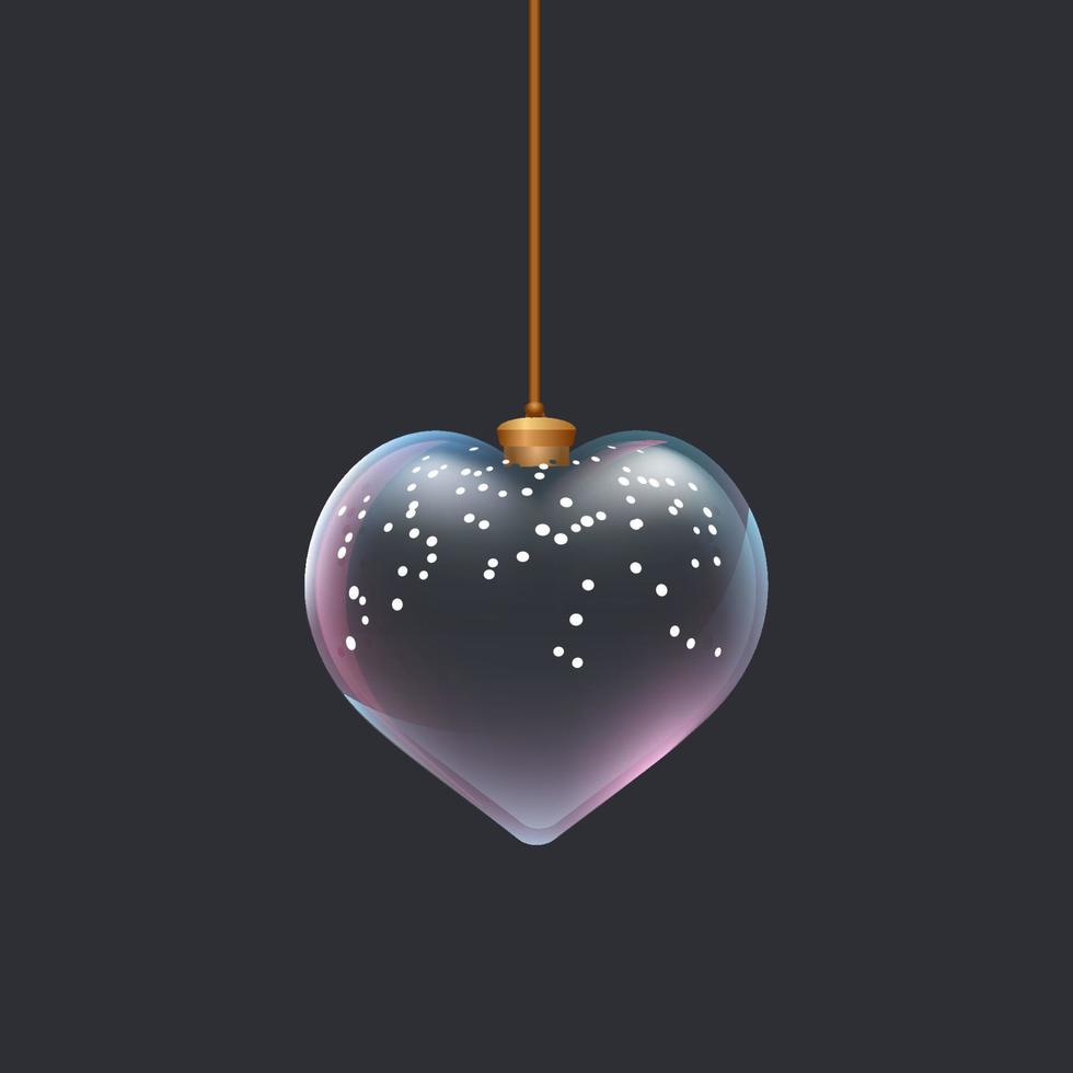 Boule de jouet en verre d'arbre de Noël 3D avec des taches et un coeur en forme. décoration du nouvel an. élément pour bannière de conception, dépliant, brochure ou toute publicité vecteur