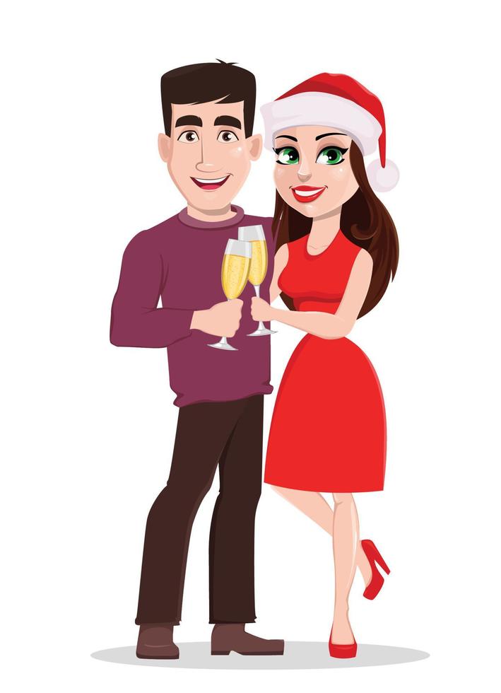 homme souriant et femme tenant des verres de champagne vecteur