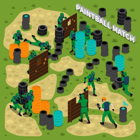 Illustration isométrique de match de paintball vecteur