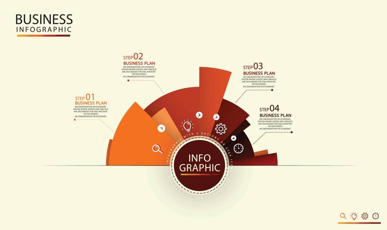 modèle d'étiquette d'infographie vectorielle en cercle avec 4 icônes de choix ou d'étape. infographie pour les idées d'entreprise, il peut être utilisé pour les graphiques de données, les organigrammes, les présentations, les sites Web, les bannières, l'éducation vecteur