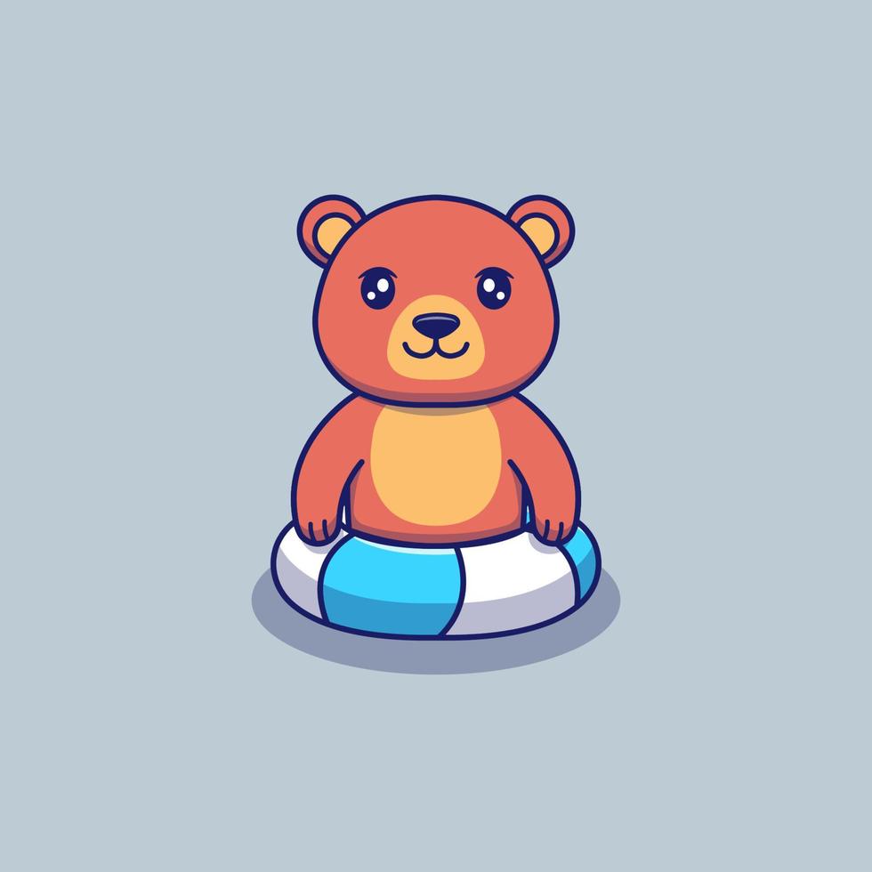 adorable ours nageant avec un anneau en caoutchouc vecteur